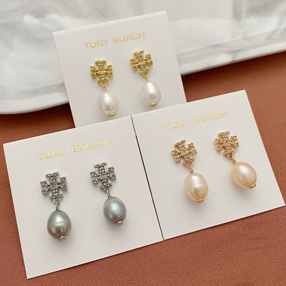 Tory Burch Rhinestone Freshwater Pearl Drop Earrings